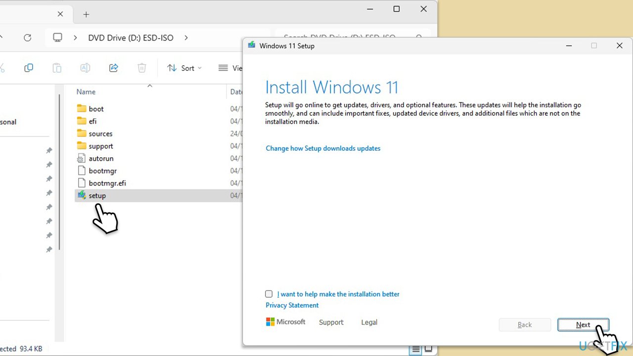 How to perform repair install in windows 11 launch setup copy