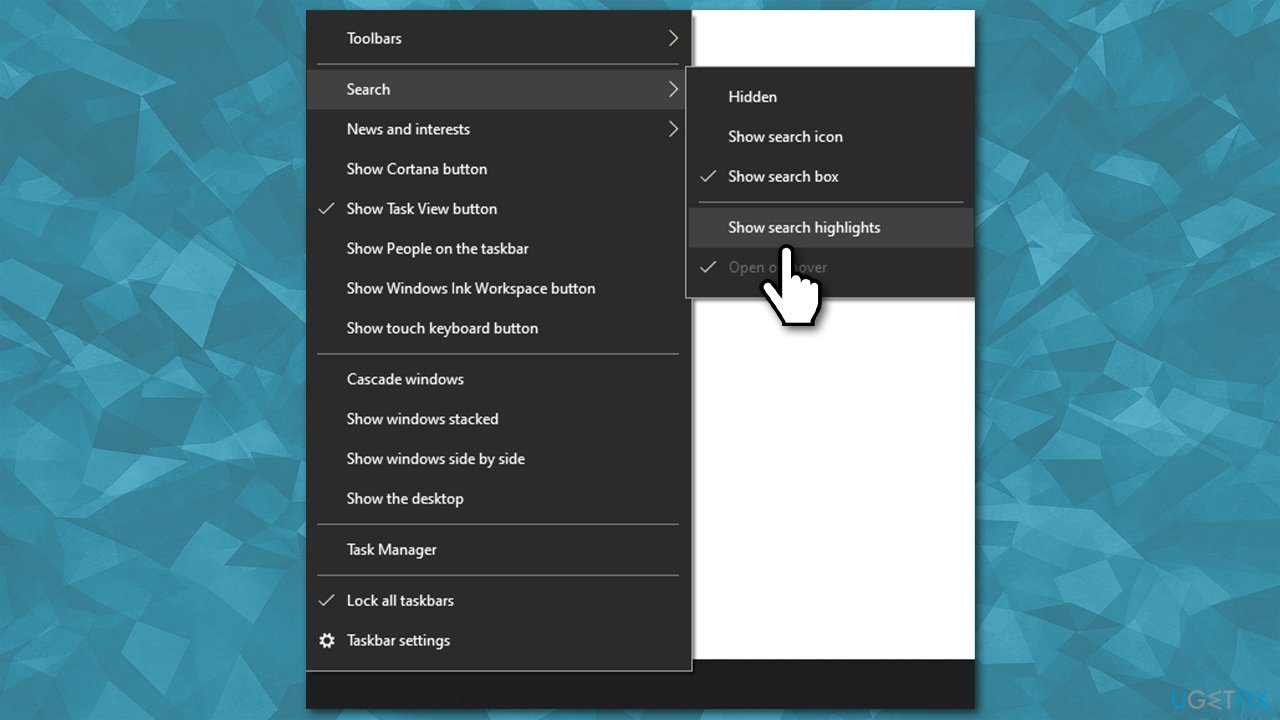 Disable Search highlights in Windows 10