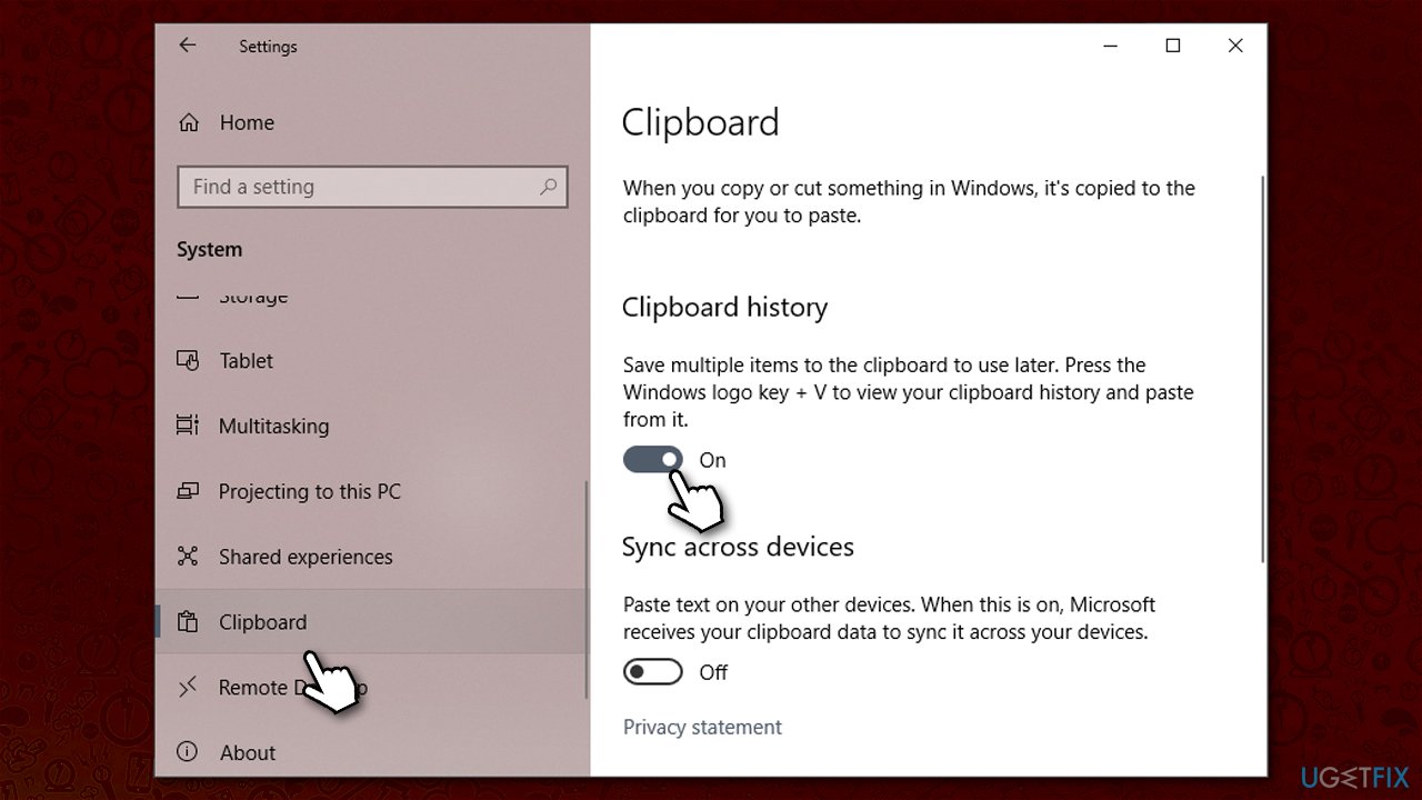 Enable Clipboad history