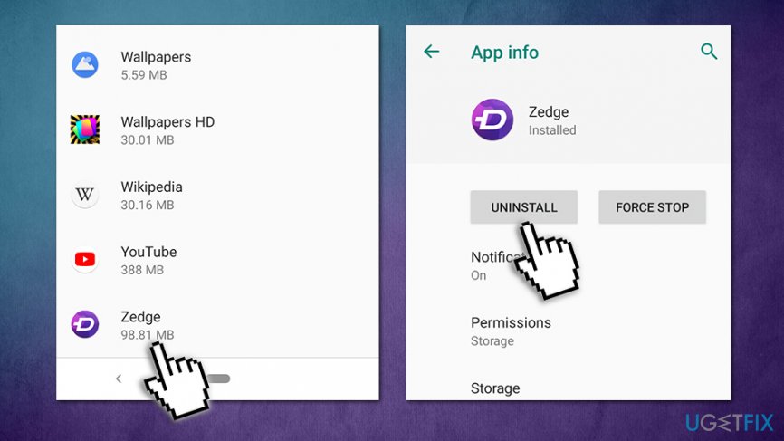 Uninstall Zedge from Android