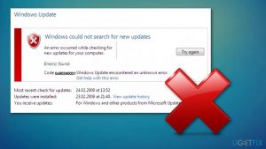 Image of error code on windows