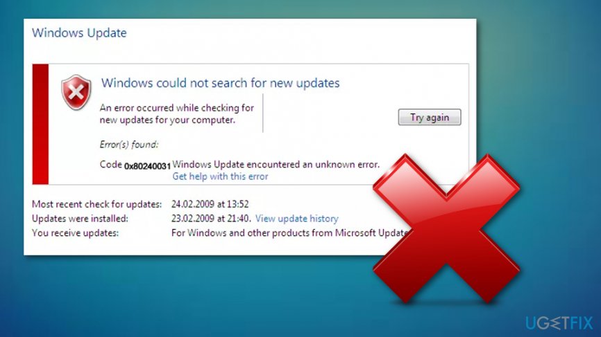 Windows 10 error code 0x80240031
