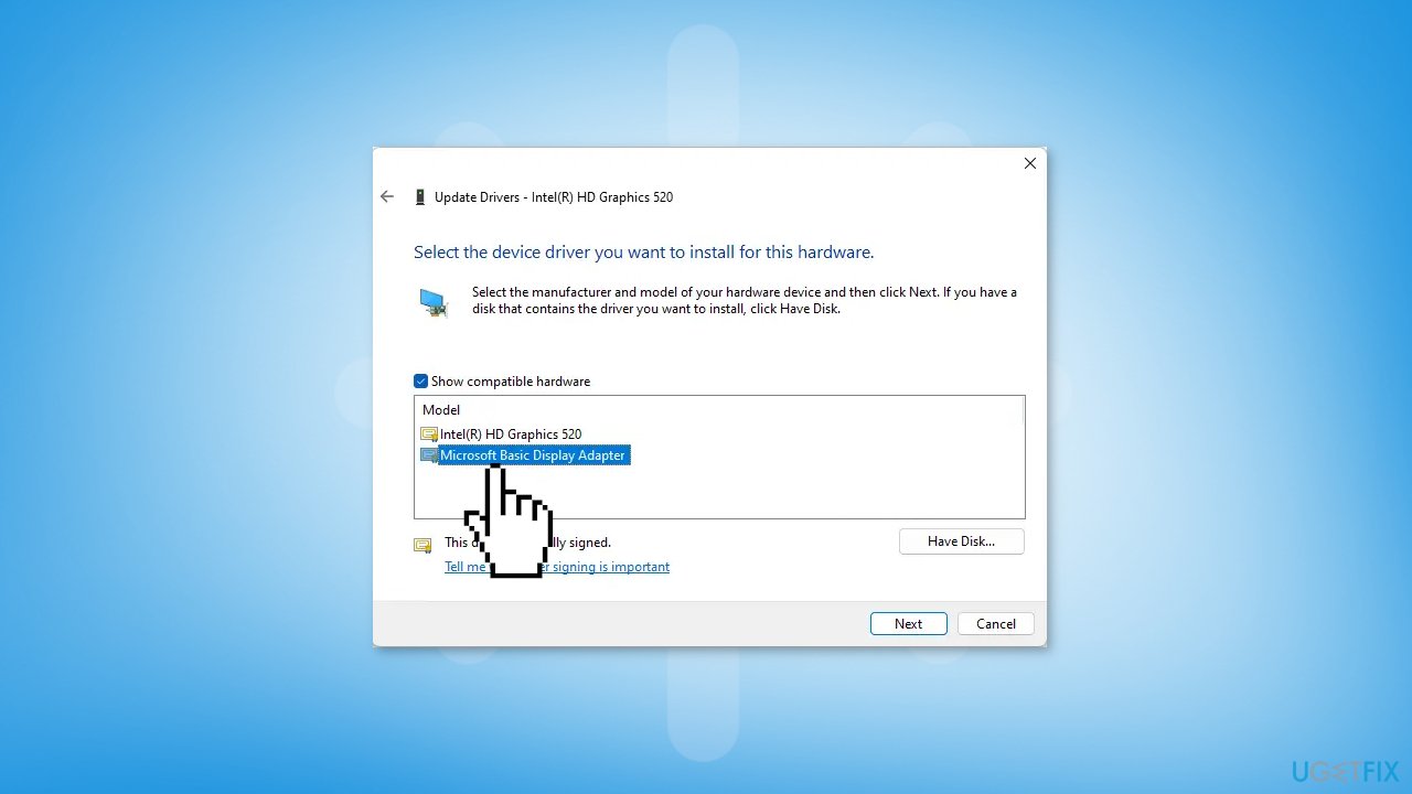 Install Microsoft Basic Display Adapter