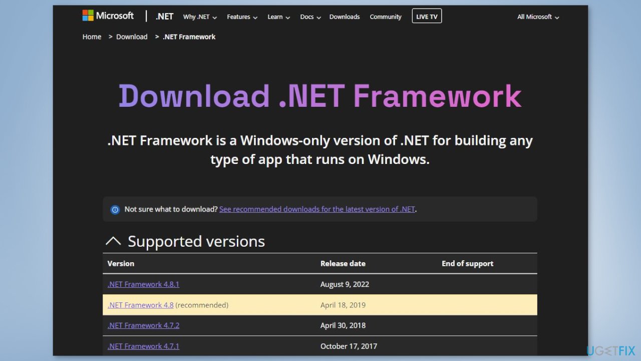 Install the latest NET framework version