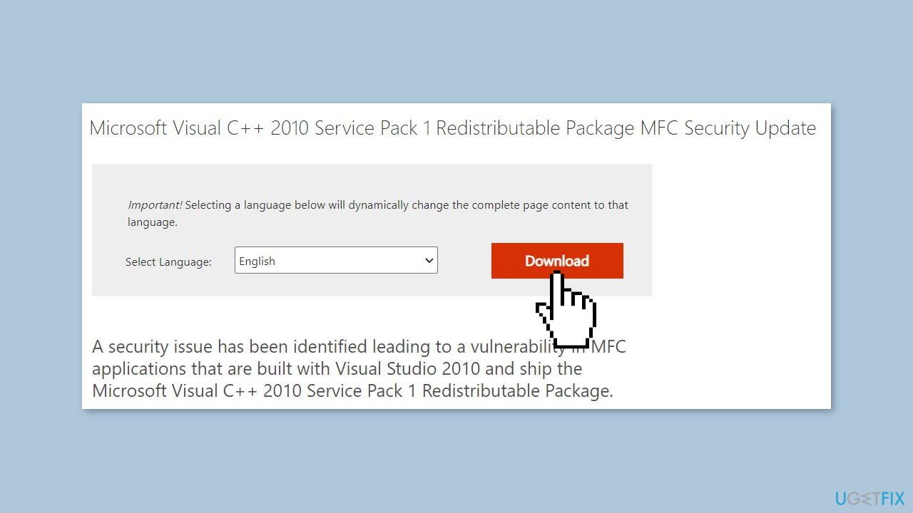 Install the Microsoft Visual C 2010 Redistributable Package