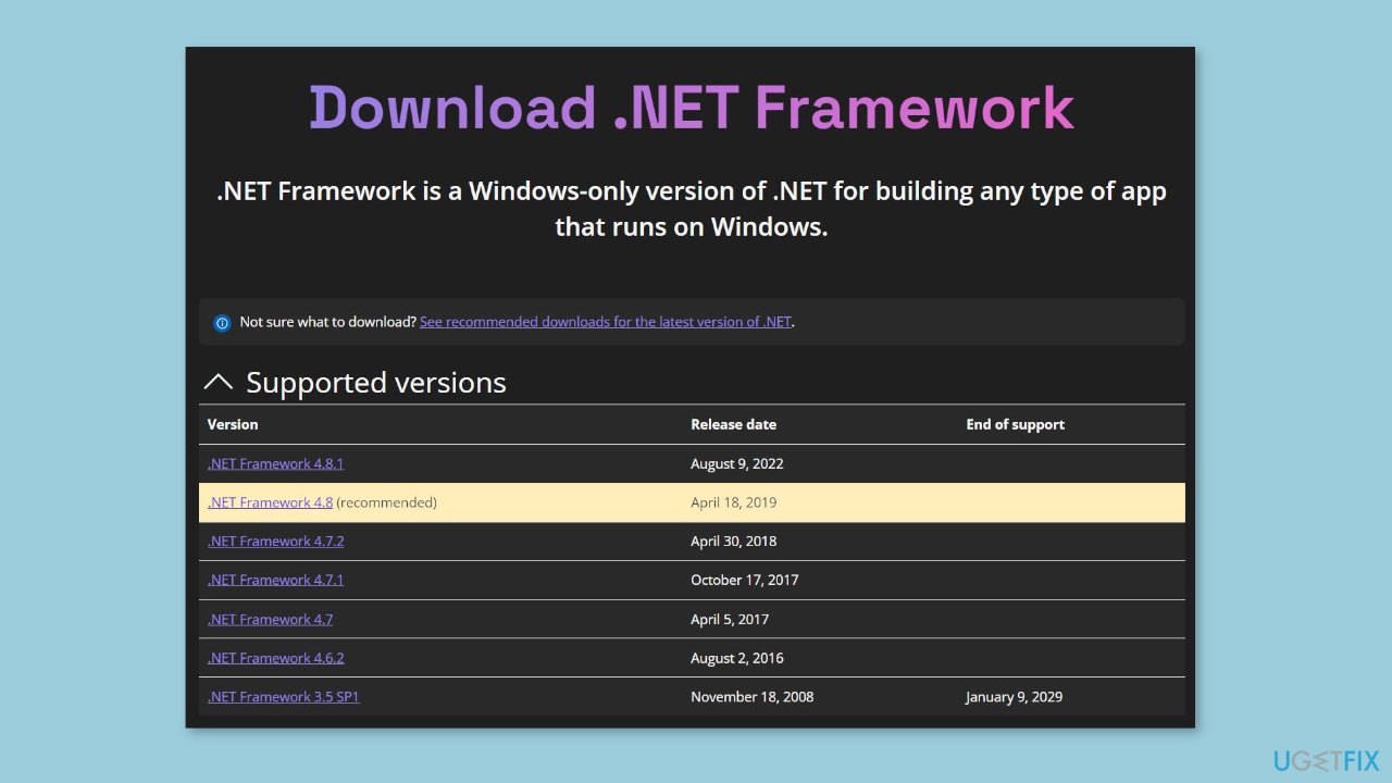 Install the NET Framework using the Standalone Installer