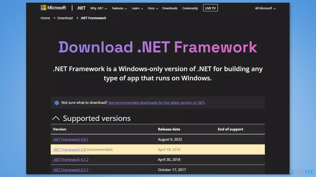 Install the newest NET Framework version