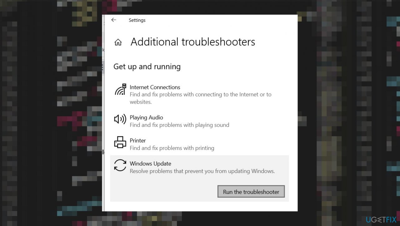 Troubleshooter options