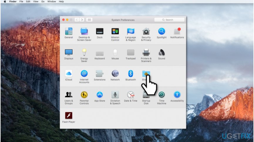 Open settings to start Mac screen sharing