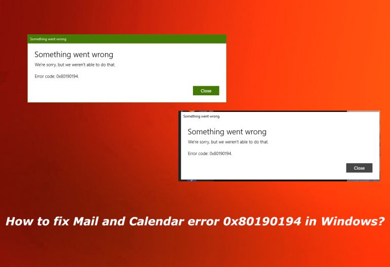 Mail and Calendar error 0x80190194