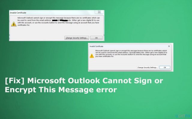 Microsoft outlook cannot sign or encrypt this message fix
