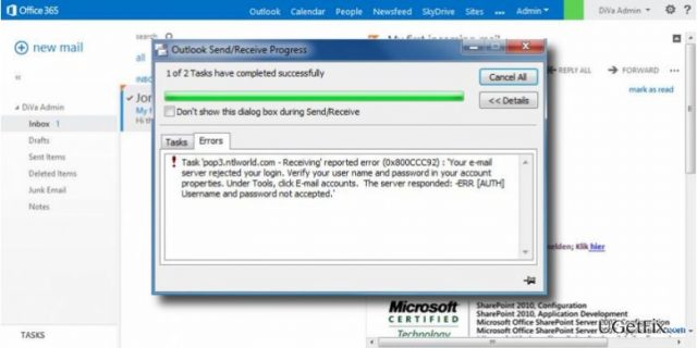 Microsoft outlook error 0x800ccc92