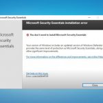 Microsoft Security Essentials error message