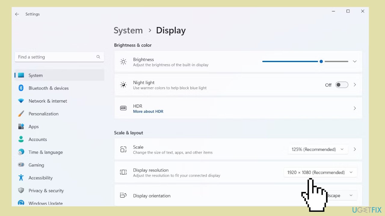 Modify the resolution and scaling settings Modify the resolution and scaling settings