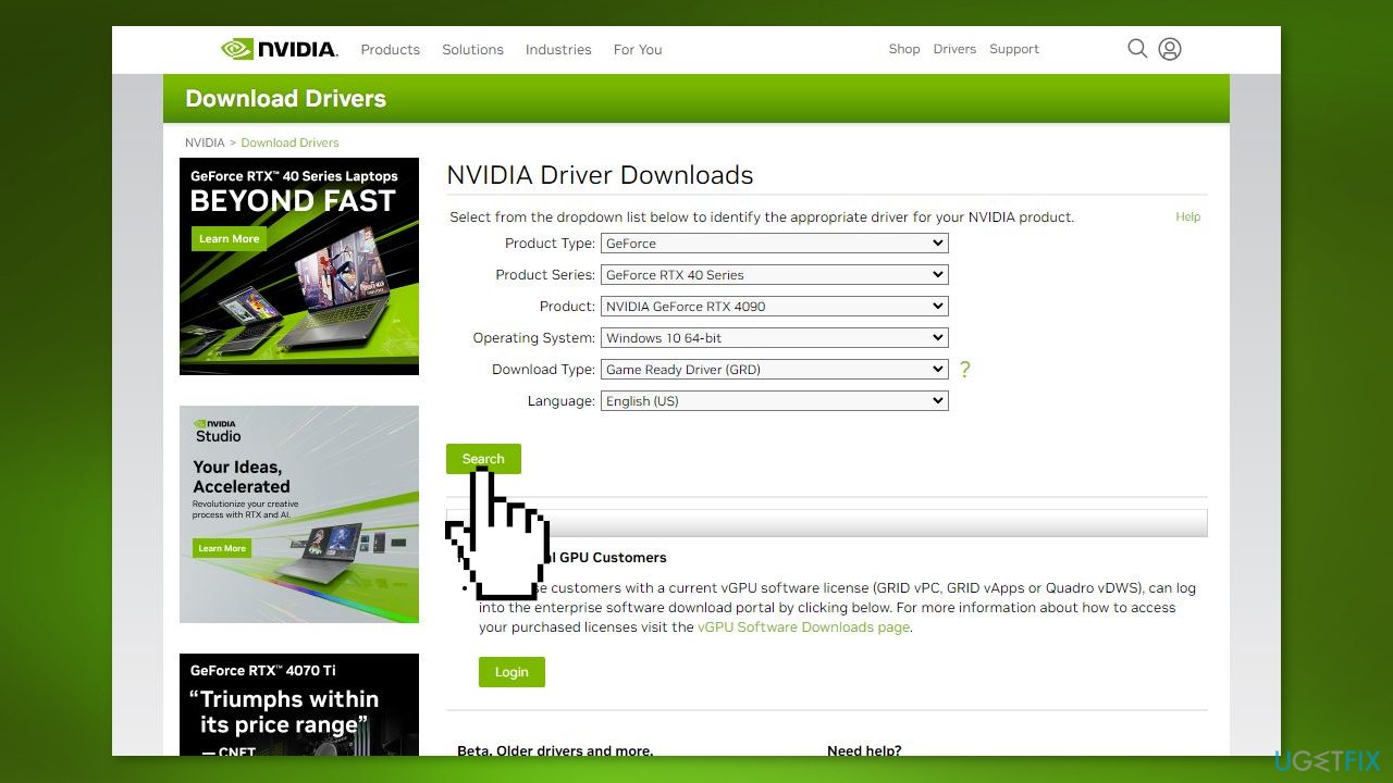 NVIDIA driver download page