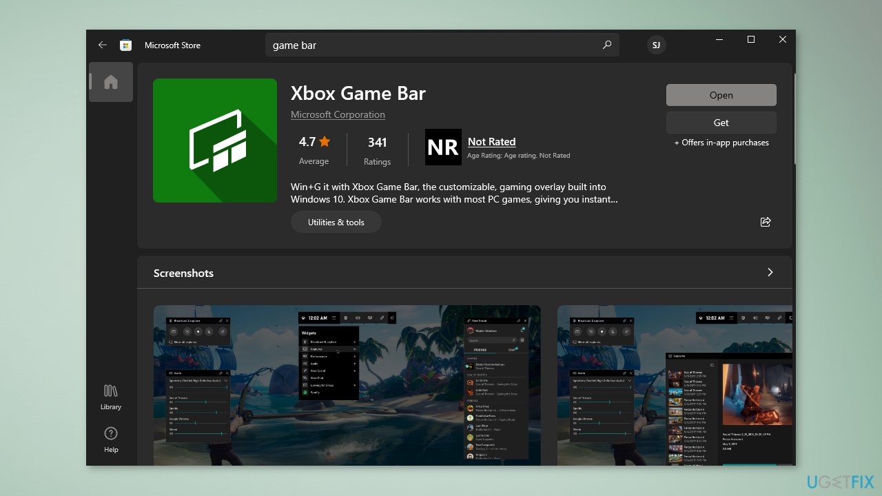 Open Game Bar from the Windows Store