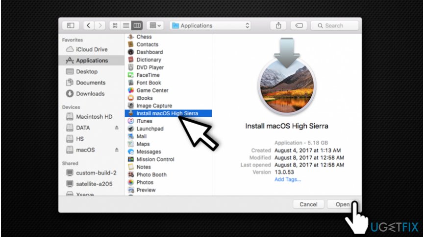 Open MacOS High Sierra Installer App