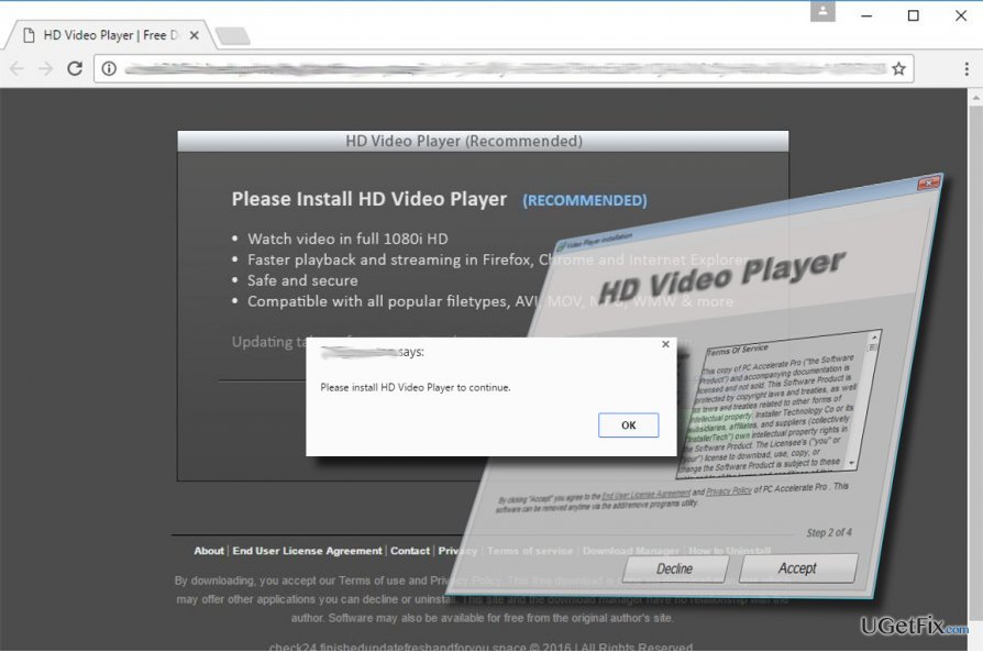 an picture of the "Please Install HD Video Player" pop-up