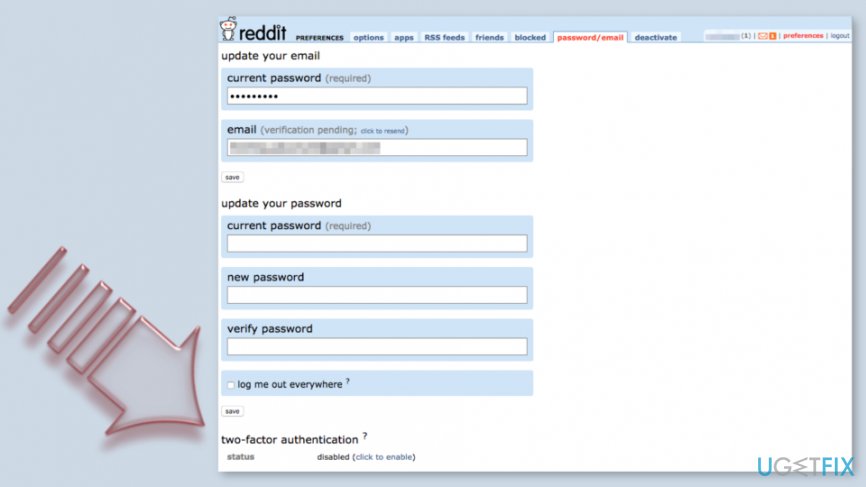 Reddit two-factor authentication settings