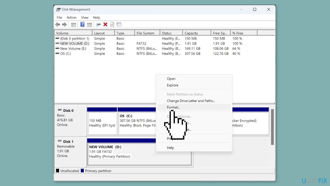 Reformat the Drive Windows Disk Management