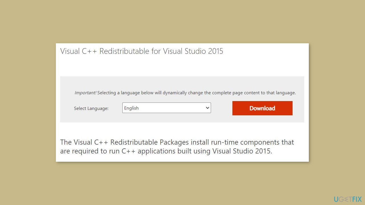 Reinstall Microsoft Visual C Runtime