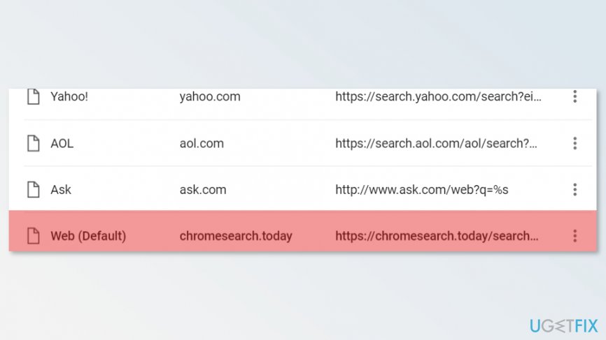 Remove suspicious domains related to Chrome Search
