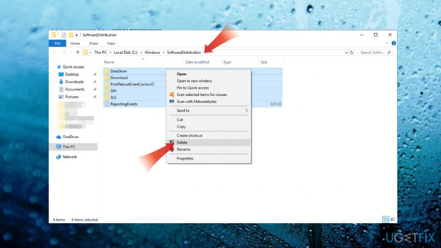 Remove the content of the SoftwareDistibution folder