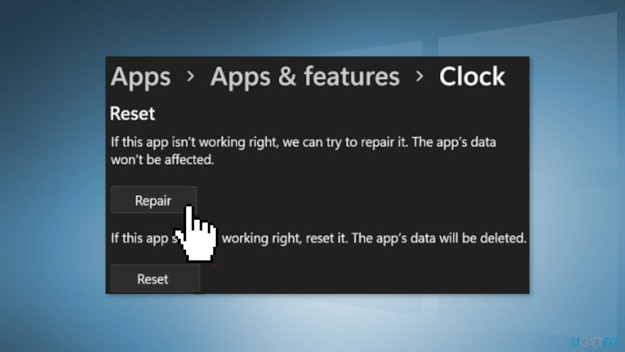 Repair and Reset the Clock App