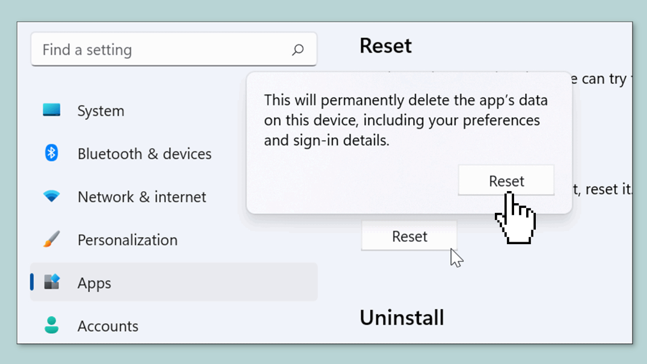 Repair or Reset Related Apps