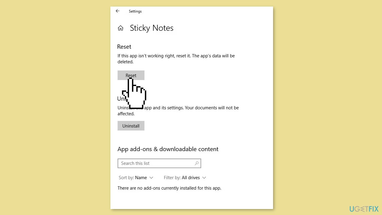 Repair or Reset the Sticky Notes App