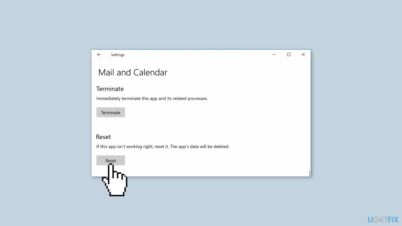 Reset the Mail and Calendar app