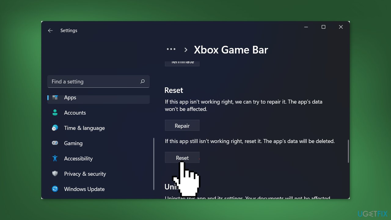 Reset the Xbox Game Bar