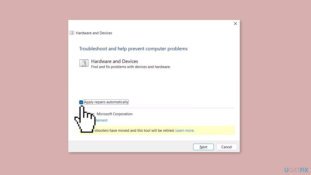 Run Hardware and Devices Troubleshooter