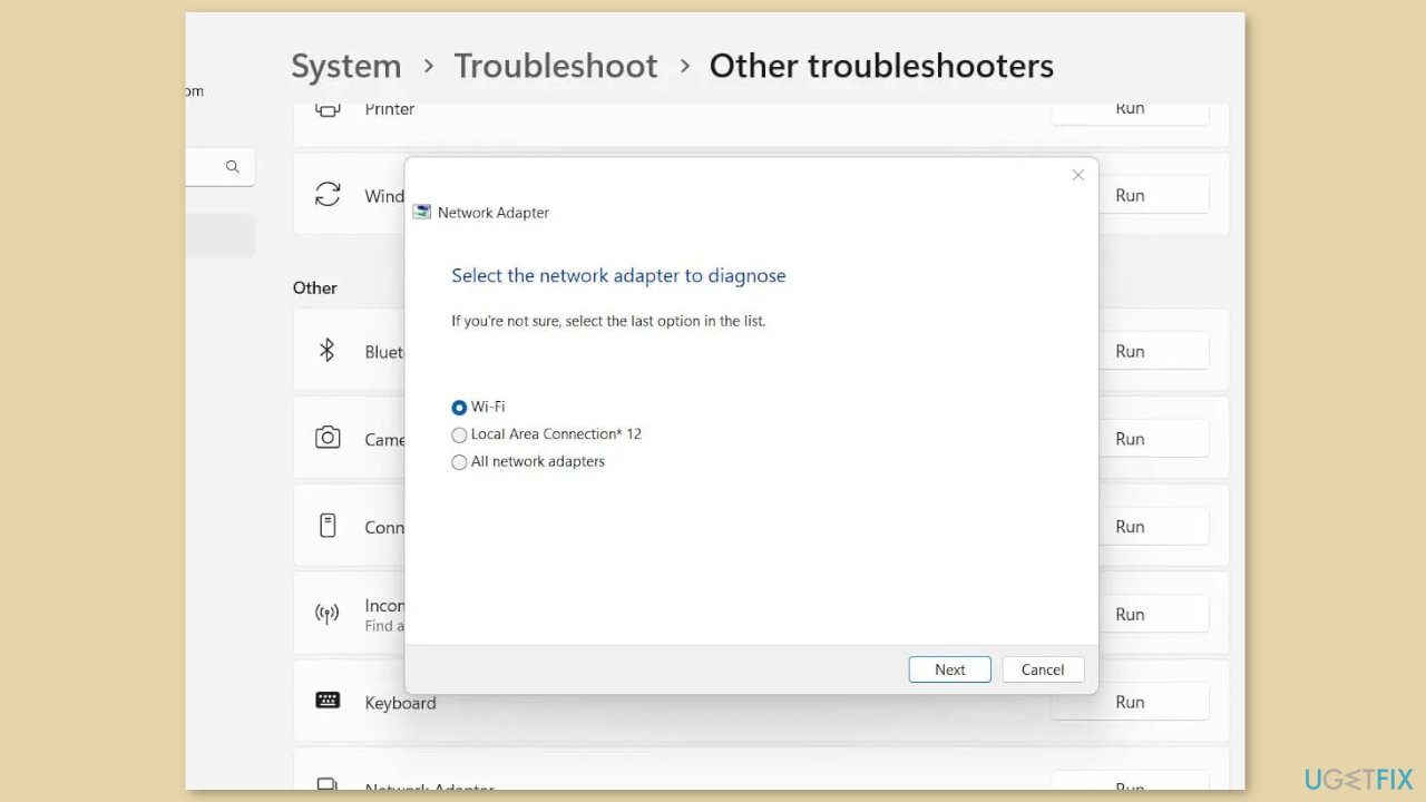 Run the Network Adapter Troubleshooter