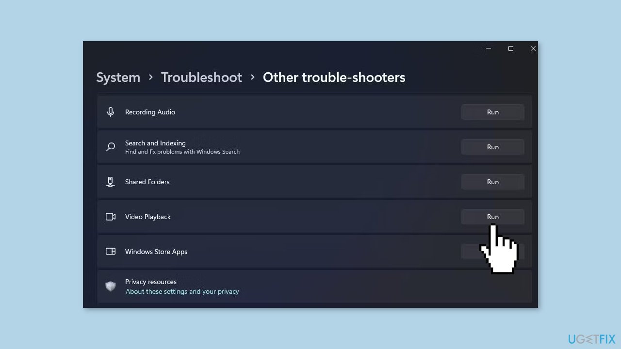 Run the Video Playback Troubleshooter