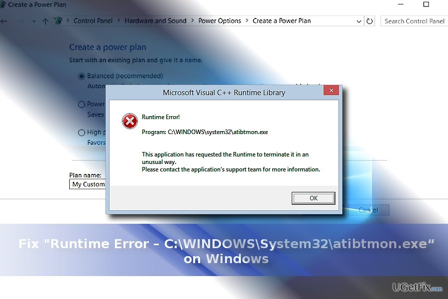 The image displaying Runtime error