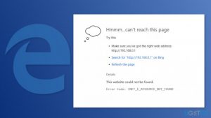 Screenshot of inet e resource not found error