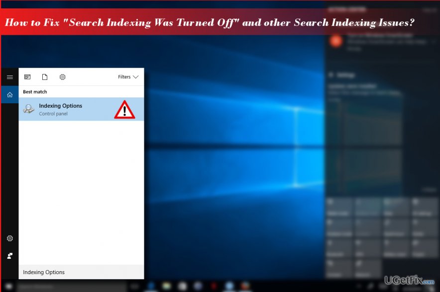 showing Windows 10 Search Indexing Options