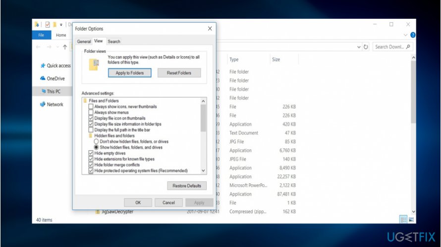 Place the mark on Show hidden files, folders, and drives