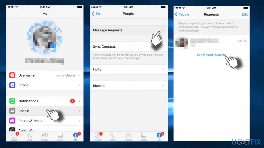 Locate the filtered message requests on Messenger (iPhone and iPad) .