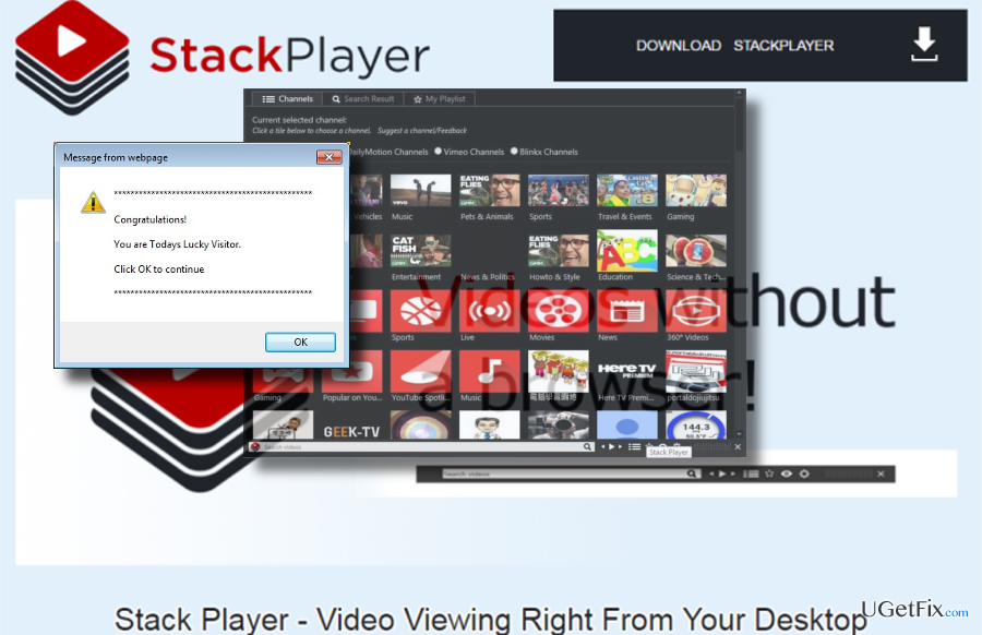 a printscreen of Stack Player adware