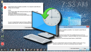 System restore did not complete successfully