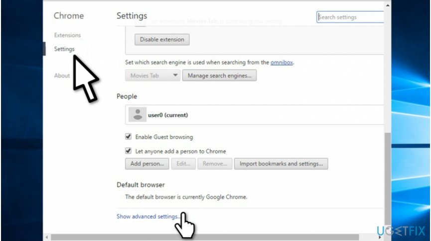 Reset Google Chrome browser