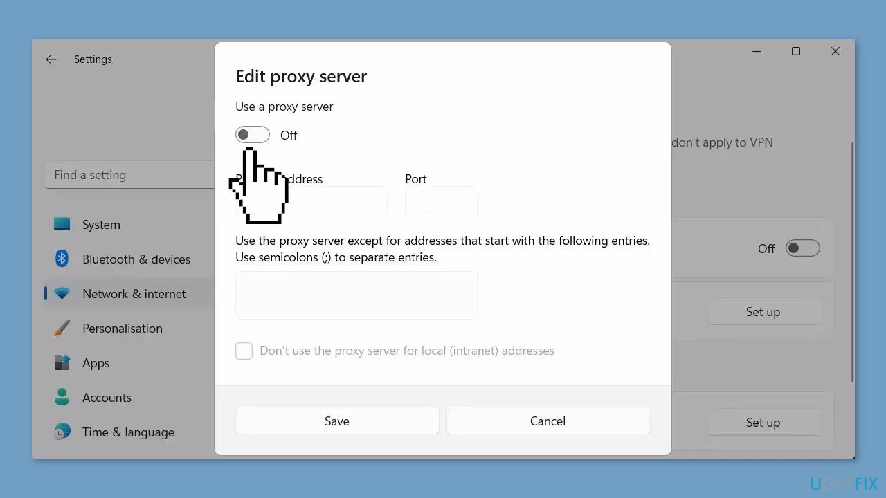 Turn Off the Proxy Server Setting