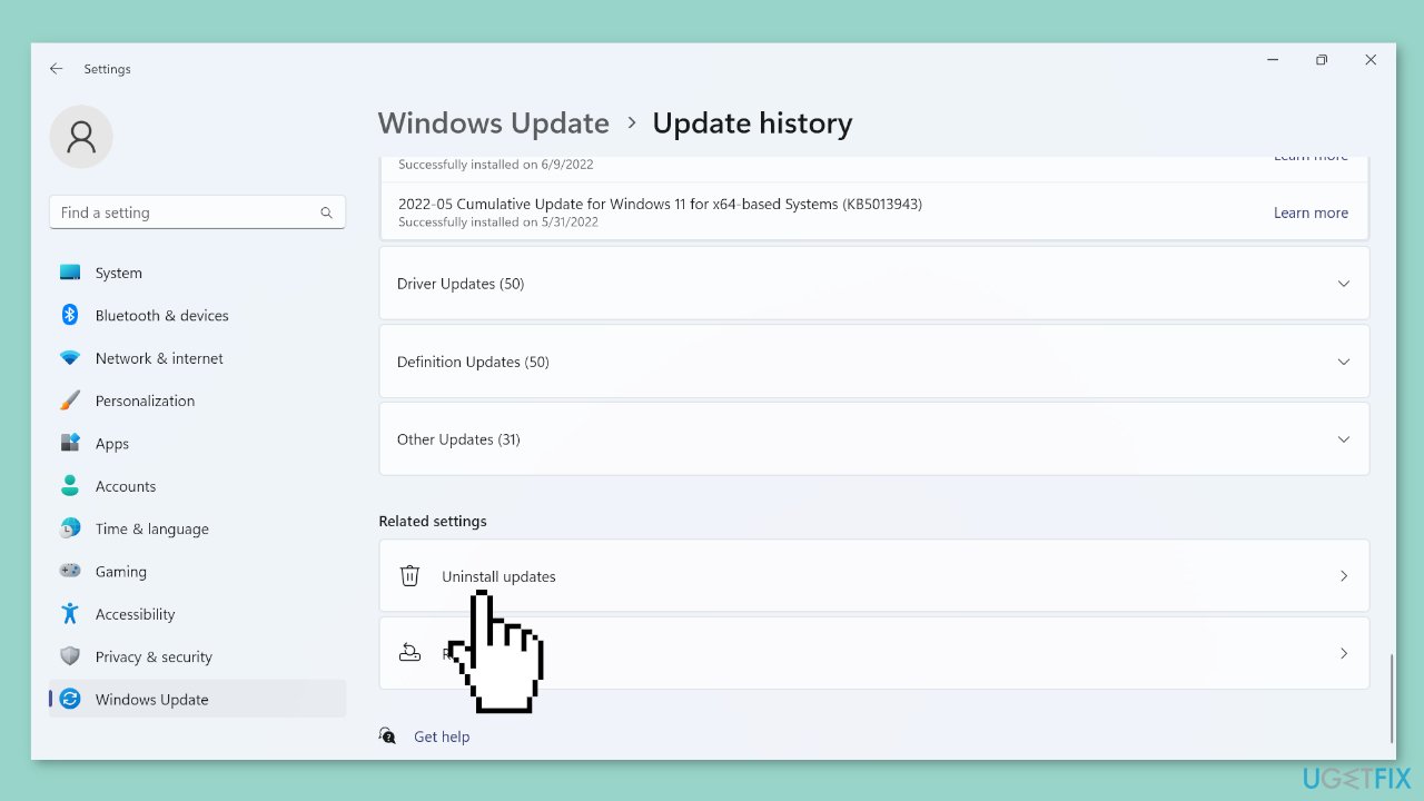 Uninstall recent Windows Updates