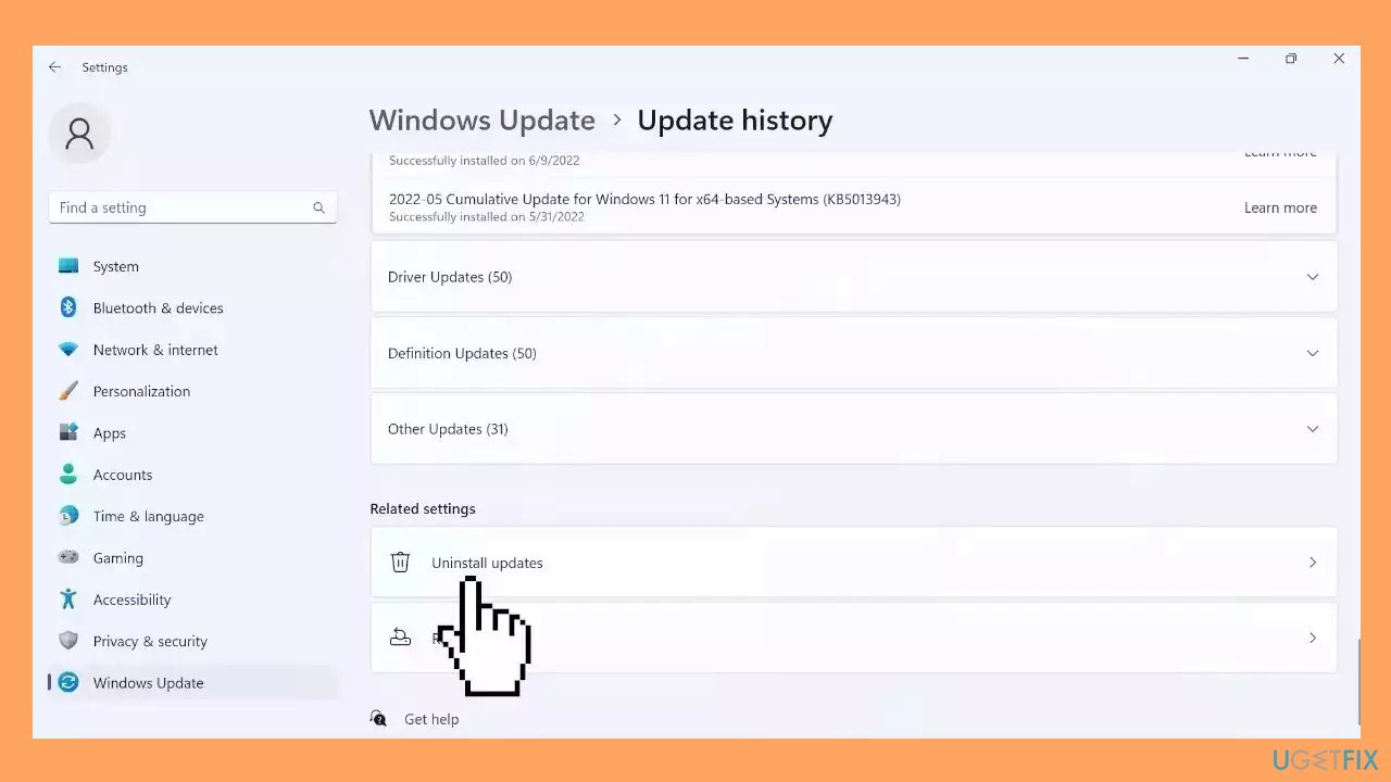 Uninstall Recent Windows Updates