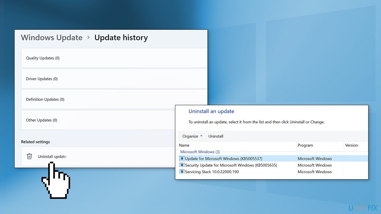 Uninstall the KB5013943 Update2