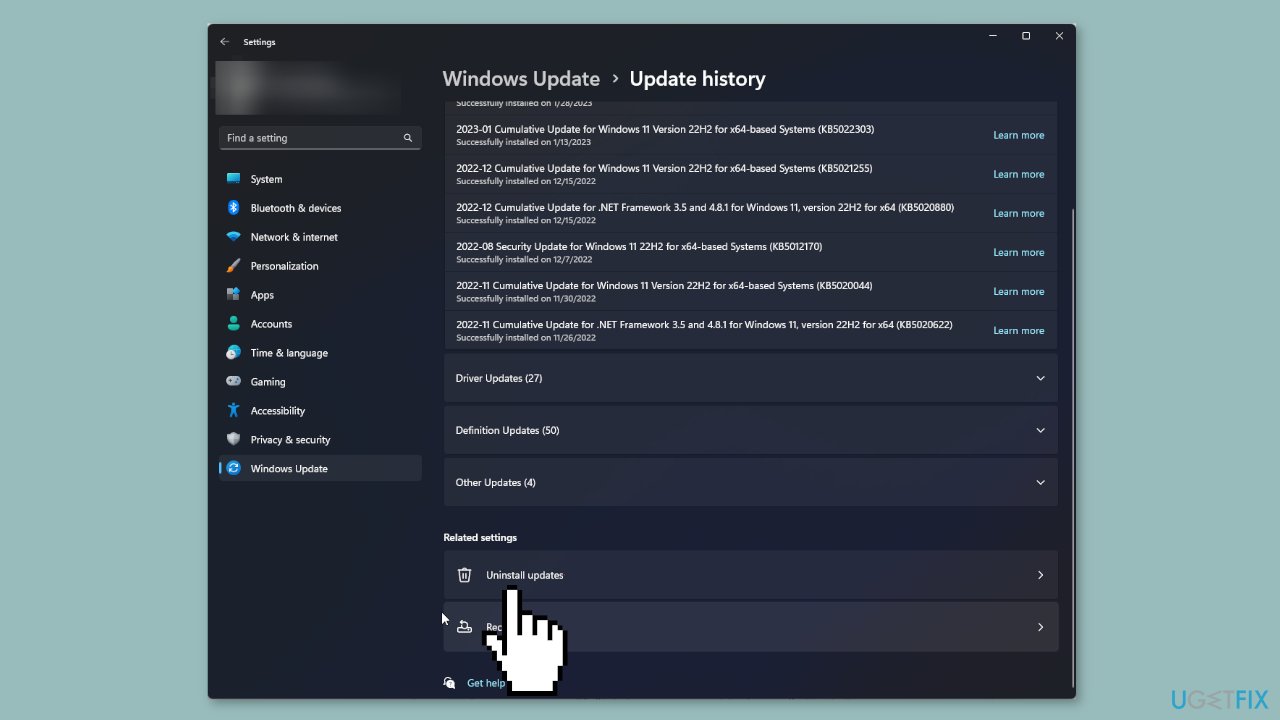 Uninstall the latest Windows Update