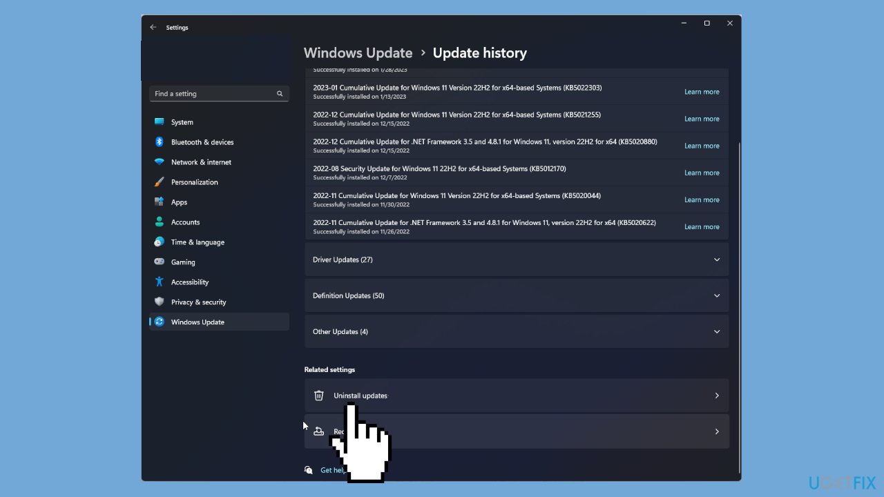 Uninstall the latest Windows Update