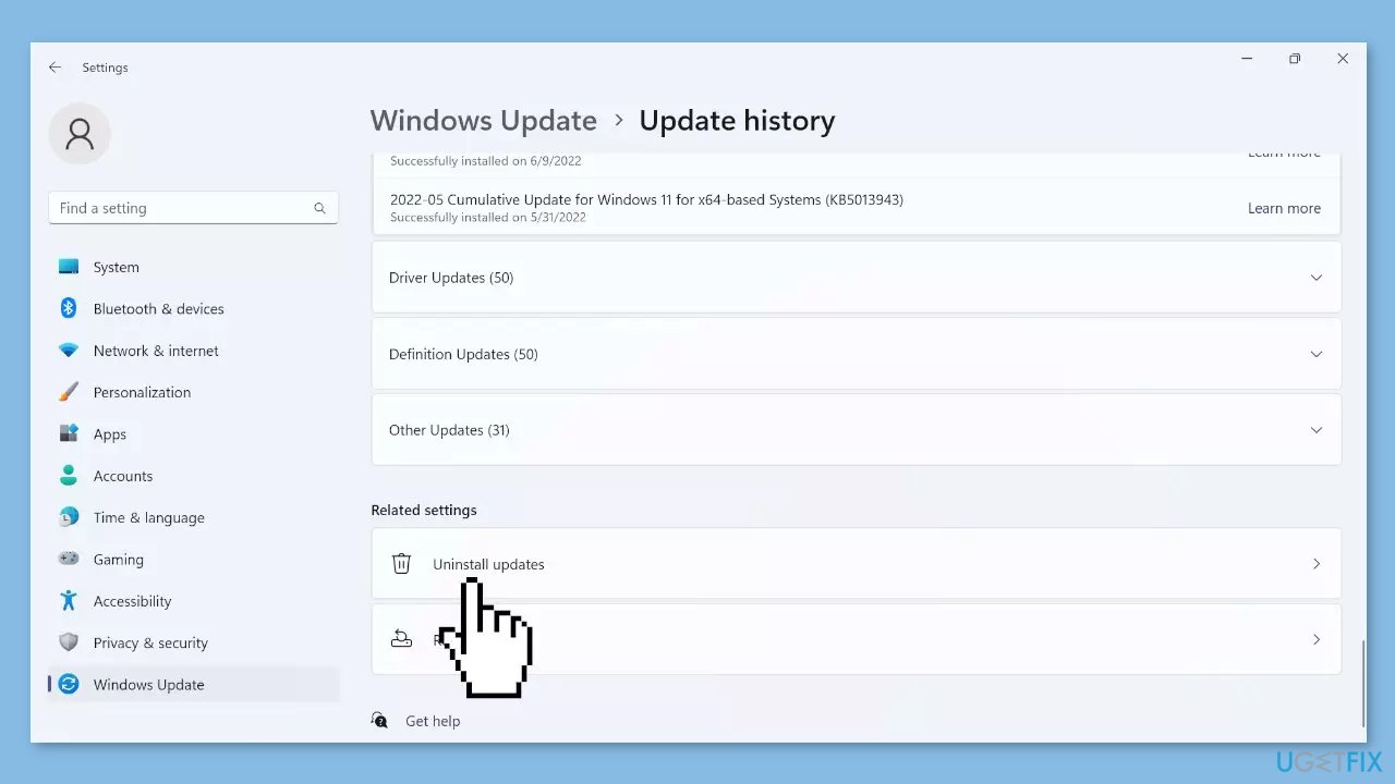 Uninstall the most latest Windows Update